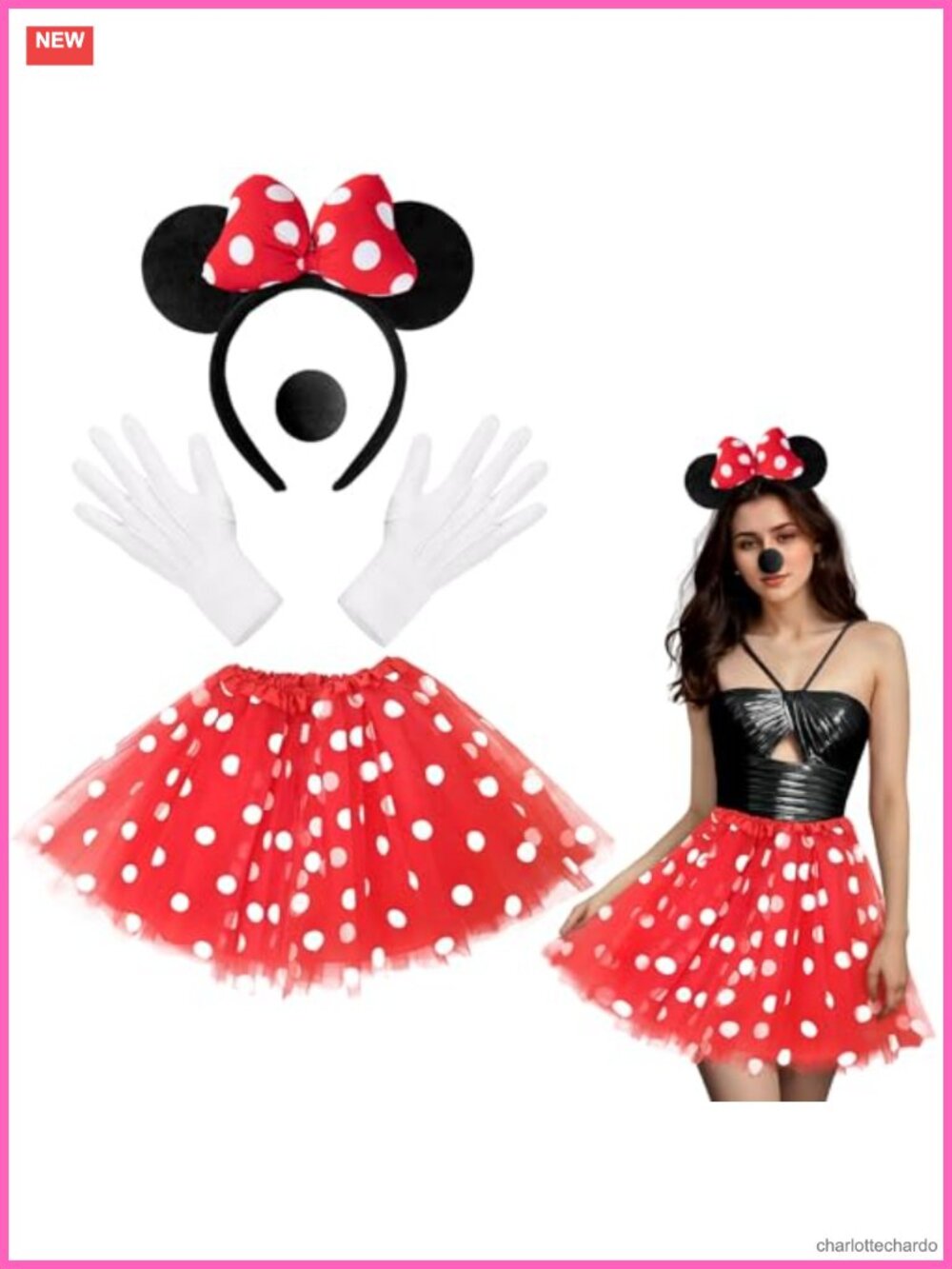 Mouse Costume Accessories Set 4 Pieces Tutu Headband Nose Gloves Adults
